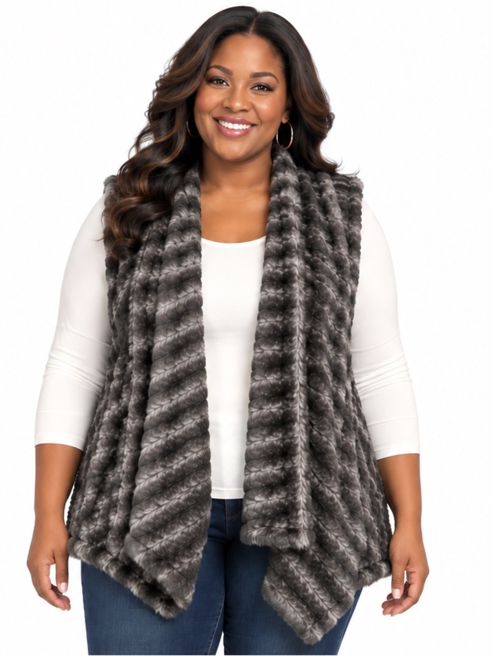 G by Giuliana Vest Size 2X Gray Black Charcoal Draped Open Front Vest